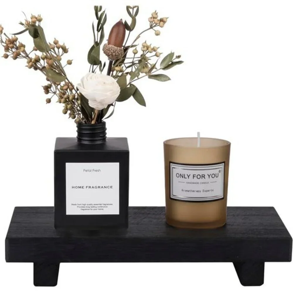 Wood Tray Pedestal Stand Farmhouse Bathroom Sink Vanity Soap Holder Black